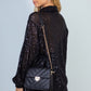 Sequin Mesh Knit Button Down Top in Black