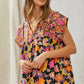 Multicolored Print Babydoll Top with Floral Embroidery
