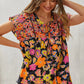 Multicolored Print Babydoll Top with Floral Embroidery