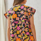 Multicolored Print Babydoll Top with Floral Embroidery