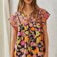 Multicolored Print Babydoll Top with Floral Embroidery