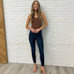 Fallon Mid Rise Adjustable Waist Raw Hem Skinny Jeans