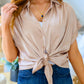 Never Have I Ever Button Down Blouse in Champagne