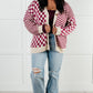 No Brainer Button Down Sweater Knit Cardigan in Magenta/Oatmeal