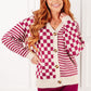 No Brainer Button Down Sweater Knit Cardigan in Magenta/Oatmeal