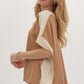 Solid Ribbed Contrast Trim Boatneck Top in Camel