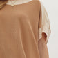 Solid Ribbed Contrast Trim Boatneck Top in Camel