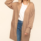 Stripe Textured Open Cardigan with Pockets in Taupe